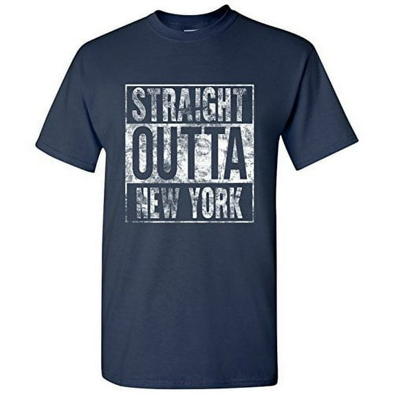 Straight Outta New York Basic Cotton T-Shirt - Medium - Navy