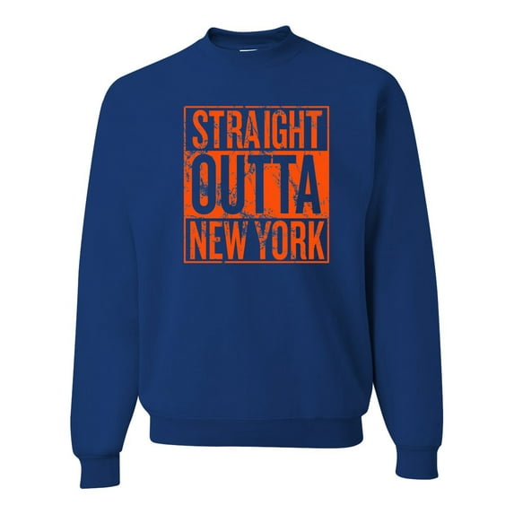 Straight Outta New York NYM Fan | Fantasy Baseball Fans | Mens Sports Crewneck Graphic Sweatshirt, Royal, Medium