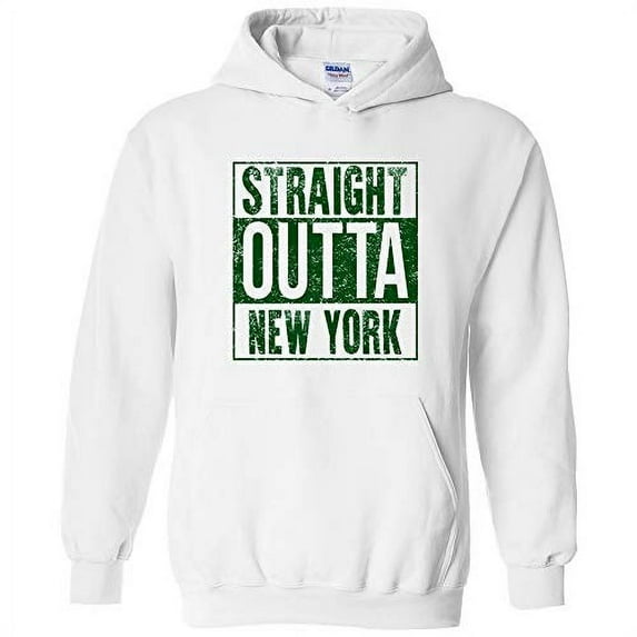 Straight Outta New York - New York Football Hometown Pride Hoodie - Medium - White w/Forest Print
