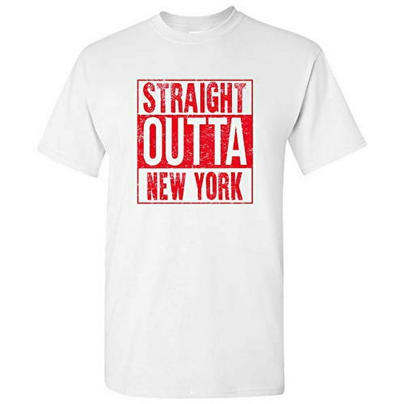 Straight Outta New York - New York Football T Shirt - 2X-Large - White w/Red Print