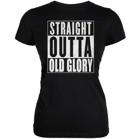 Straight Outta Old Glory Black Juniors Soft T-Shirt - 2X-Large