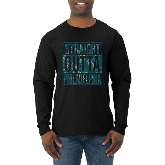 Straight Outta Philadelphia PHI Fan | Fantasy Football | Mens Sports Long Sleeve T-Shirt, Black, 3XL