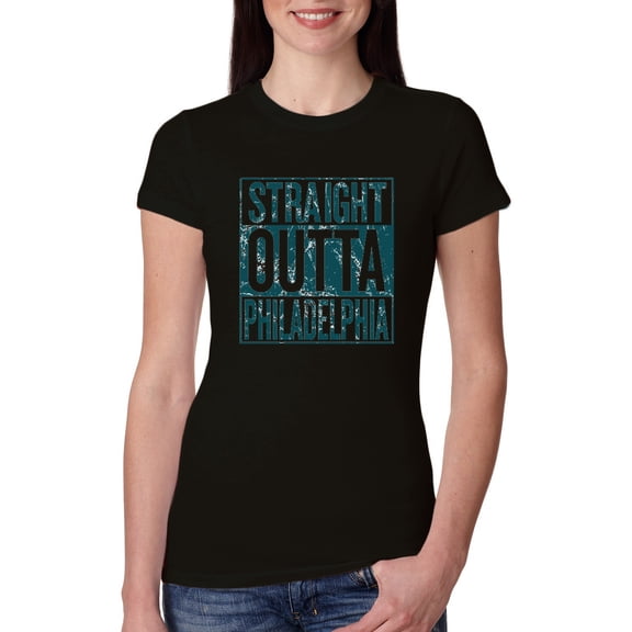 Straight Outta Philadelphia PHI Fan | Fantasy Football | Womens Sports Slim Fit Junior Tee, Black, Large