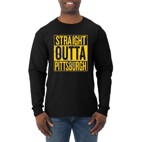 Straight Outta Pittsburgh Pit Fan | Fantasy Baseball Fans | Mens Sports Long Sleeve T-Shirt, Black, Small
