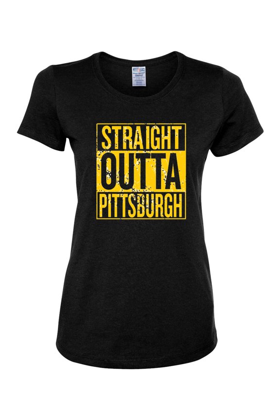 Straight Outta Pittsburgh Pit Fan | Fantasy Baseball Fans | Womens Sports Graphic T-Shirt, Black, X-Large