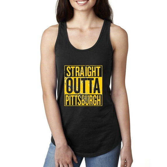 Straight Outta Pittsburgh Pit Fan | Fantasy Baseball Fans | Womens Sports Jersey Racerback Tank Top, Black, X-Large