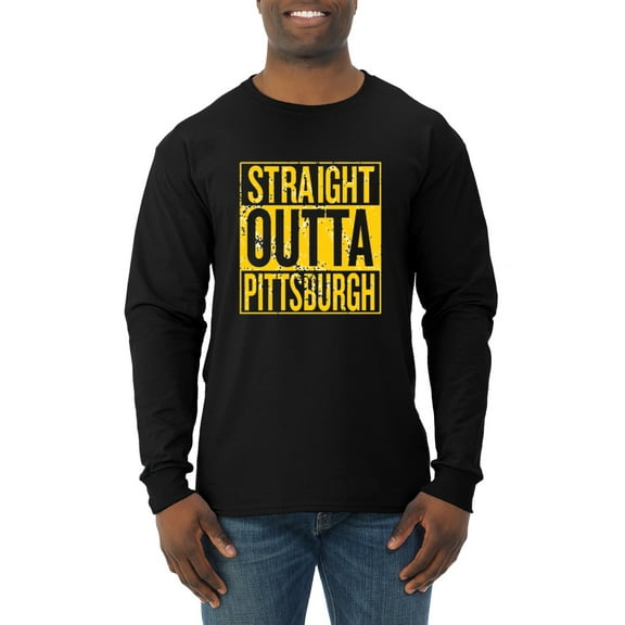 Straight Outta Pittsburgh Pit Fan | Fantasy Football | Mens Sports Long Sleeve T-Shirt, Black, 2XL
