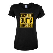 Straight Outta Pittsburgh Pit Fan | Fantasy Football | Womens Sports Graphic T-Shirt, Black, Large