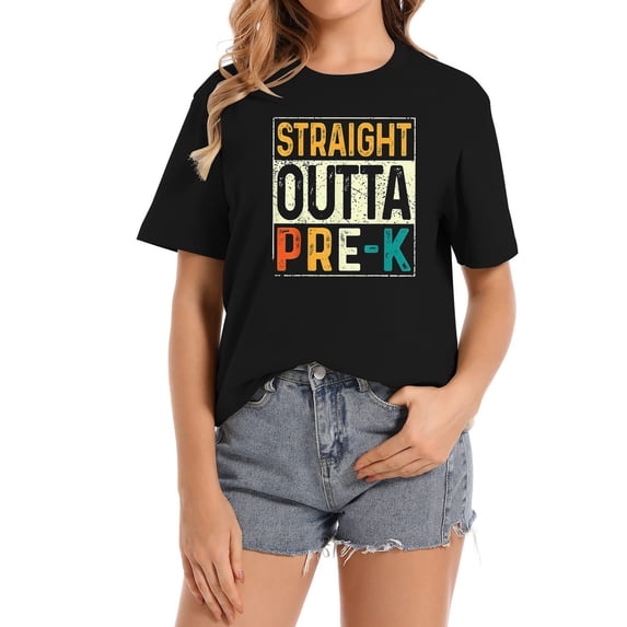 Straight Outta Pre-K School Class Of 2023 Funny Gr Women's Graphic Tee Shirt - Trendy and Eye-Catching Short Sleeve Top
