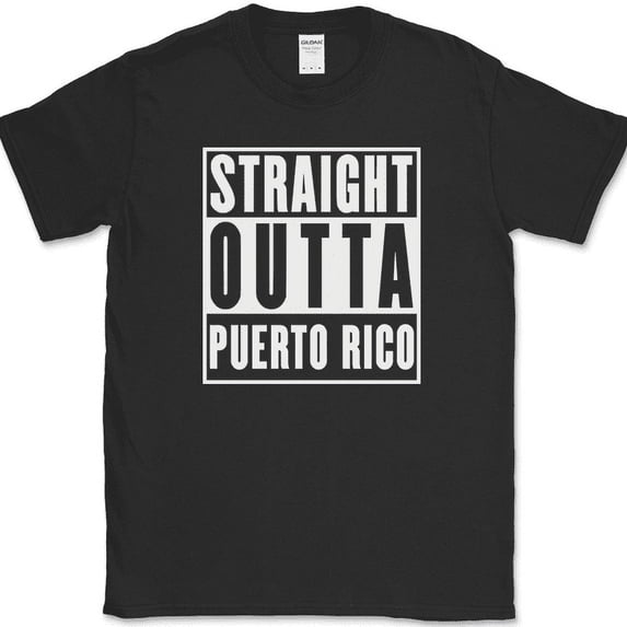 Straight Outta Puerto Rico T-Shirt Funny PR Country Humor Vacation Text Tee - Black, XL