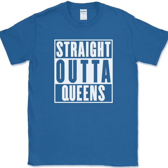 Straight Outta Queens New York NY T-Shirt Funny State Pride Humor Text Tee - Royal Blue, M