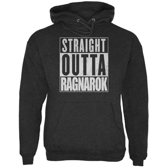 Straight Outta Ragnarok Viking Mens Hoodie Charcoal Heather 2XL