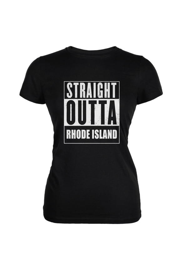 Straight Outta Rhode Island Black Juniors Soft T-Shirt - Small