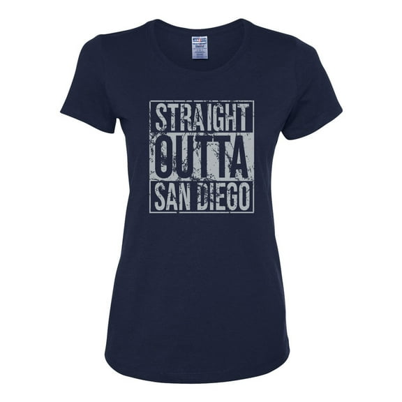Straight Outta San Diego SD Fan | Fantasy Baseball Fans | Womens Sports Graphic T-Shirt, Navy, 2XL