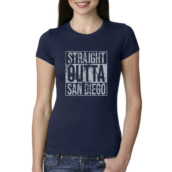 Straight Outta San Diego SD Fan | Fantasy Baseball Fans | Womens Sports Slim Fit Junior Tee, Navy, 2XL