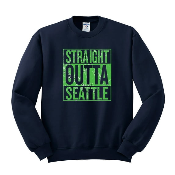 Straight Outta Seattle SEA Fan | Fantasy Football | Mens Sports Crewneck Graphic Sweatshirt, Navy, 3XL