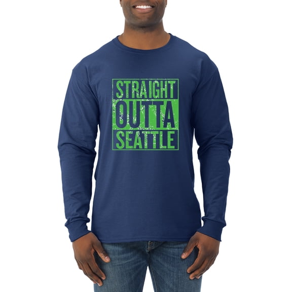 Straight Outta Seattle SEA Fan | Fantasy Football | Mens Sports Long Sleeve T-Shirt, Navy, Medium