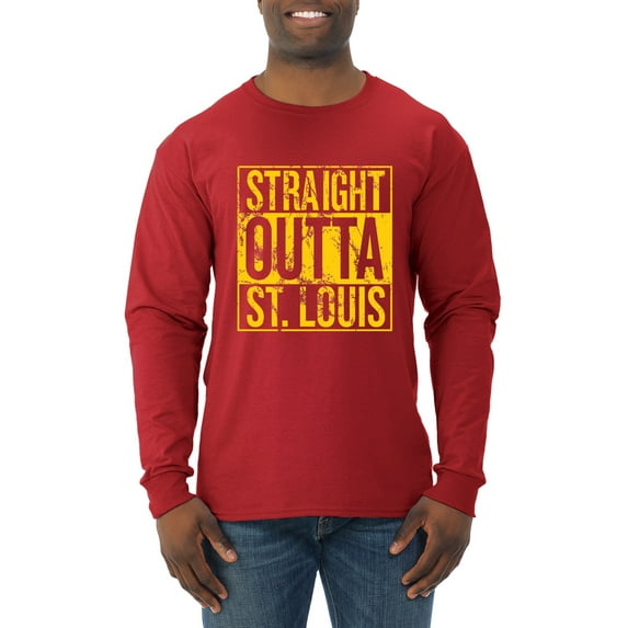 Straight Outta St. Louis STL Fan | Fantasy Baseball Fans | Mens Sports Long Sleeve T-Shirt, Red, Medium