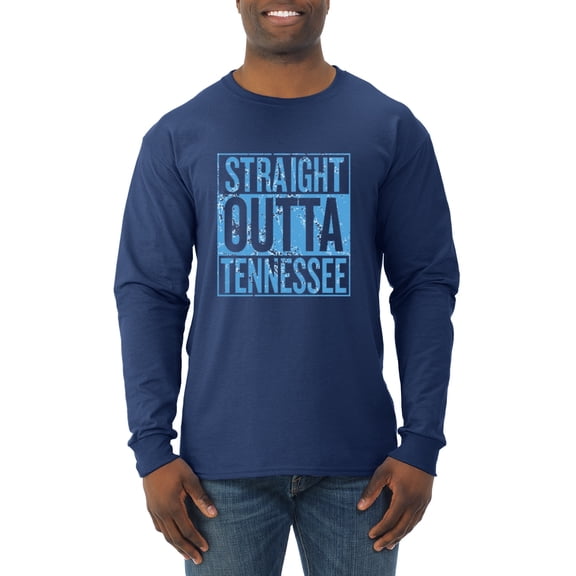 Straight Outta Tennessee Ten Fan | Fantasy Football | Mens Sports Long Sleeve T-Shirt, Navy, Small