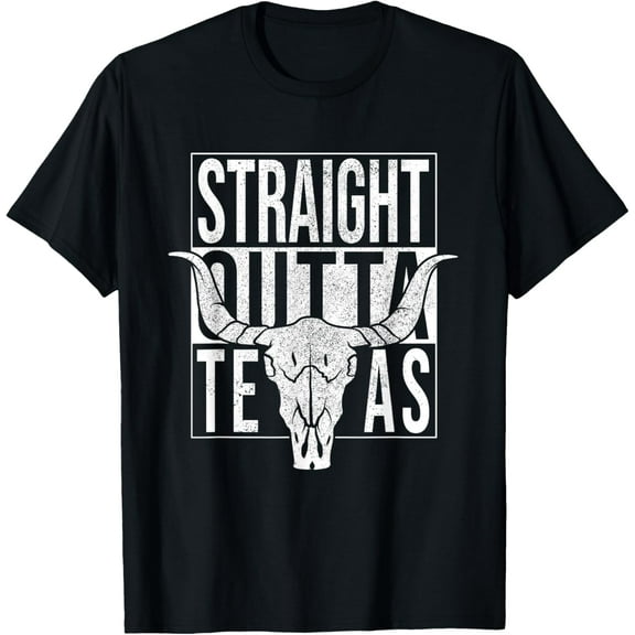 Straight Outta Texas Longhorn Cowboy and Rodeo Funny Creative Graphic T-Shirt