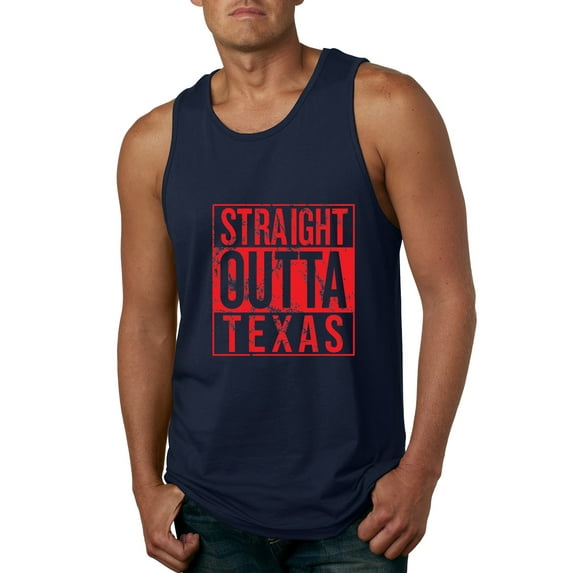 Straight Outta Texas TEX Fan | Fantasy Baseball Fans | Mens Sports Graphic Tank Top, Navy, Small