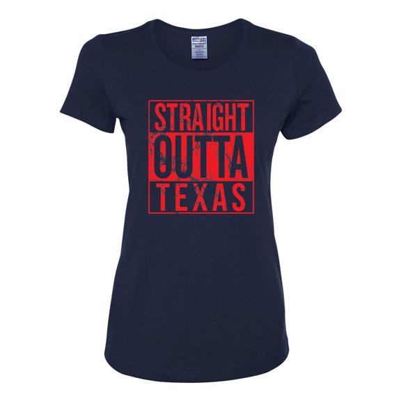 Straight Outta Texas TEX Fan | Fantasy Baseball Fans | Womens Sports Graphic T-Shirt, Navy, Large