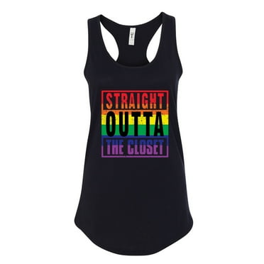 Straight Outta The Closet LGBT Rainbow Pride Womens Tank Top, Black, Small