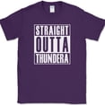 thumbnail image 1 of Straight Outta Thundera T-Shirt Funny TV Show Cats Humor Text Tee - Purple, S, 1 of 1