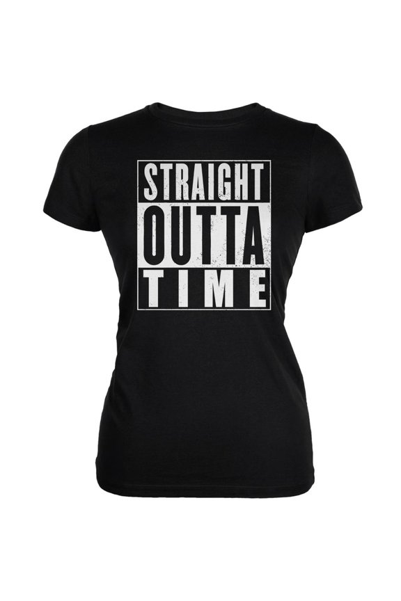 Straight Outta Time Black Juniors Soft T-Shirt - Small