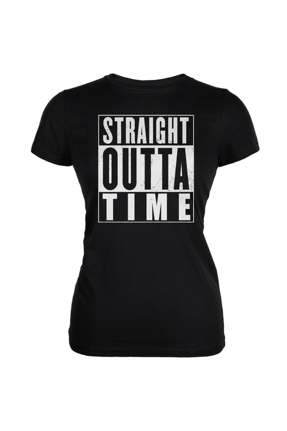 Straight Outta Time Black Juniors Soft T-Shirt - X-Large