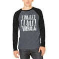 thumbnail image 1 of Straight Outta Valhalla Viking Valkyrie Adult Long Sleeve Raglan T-Shirt Heather Black-Black SM, 1 of 1
