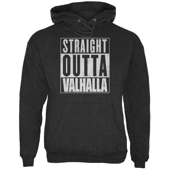 Straight Outta Valhalla Viking Valkyrie Mens Hoodie Charcoal Heather MD