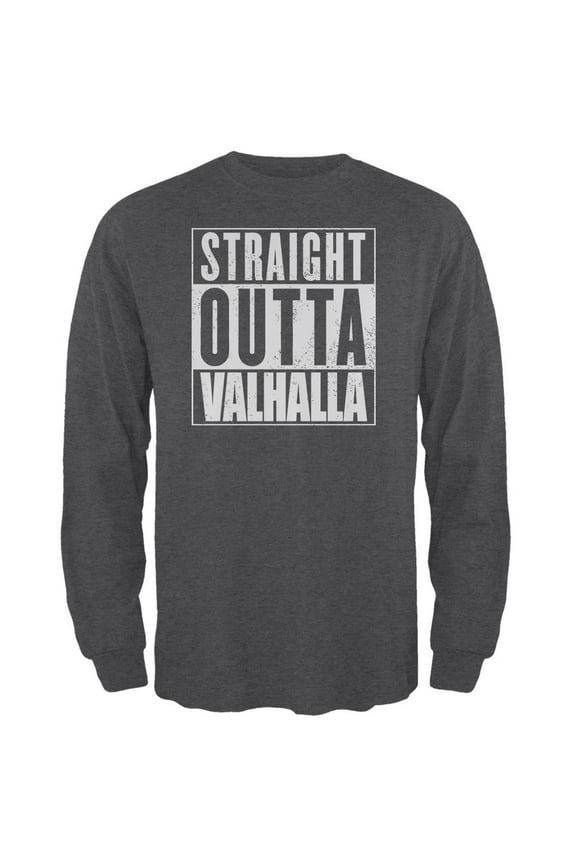 Straight Outta Valhalla Viking Valkyrie Mens Long Sleeve T Shirt Deep Heather LG