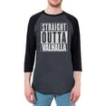 thumbnail image 1 of Straight Outta Valhalla Viking Valkyrie Mens Raglan T Shirt Heather Black-Black 2XL, 1 of 1