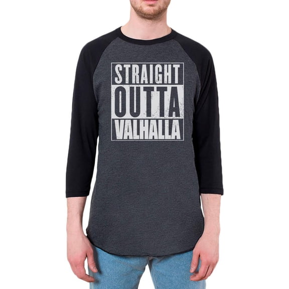 Straight Outta Valhalla Viking Valkyrie Mens Raglan T Shirt Heather Black-Black 2XL