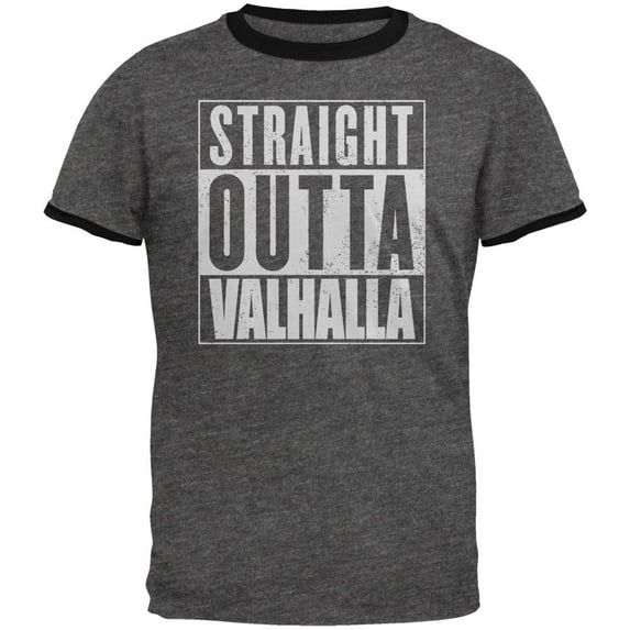 Straight Outta Valhalla Viking Valkyrie Mens Ringer T Shirt Dark Heather-Black 2XL