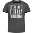 thumbnail image 1 of Straight Outta Valhalla Viking Valkyrie Mens Ringer T Shirt Dark Heather-Black MD, 1 of 1