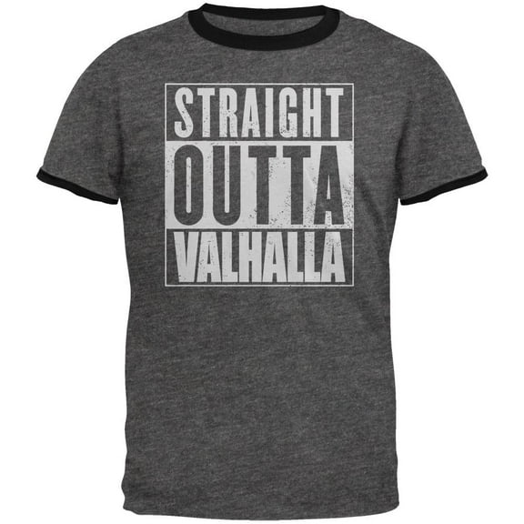 Straight Outta Valhalla Viking Valkyrie Mens Ringer T Shirt Dark Heather-Black MD