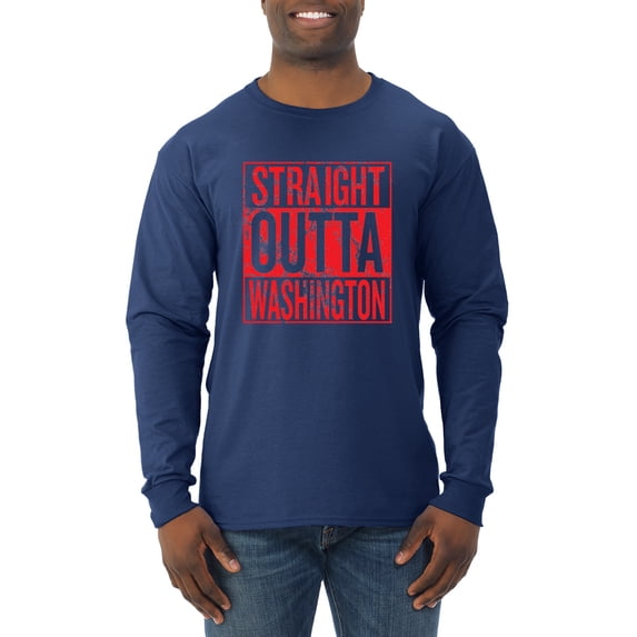 Straight Outta Washington WSH Fan | Fantasy Baseball Fans | Mens Sports Long Sleeve T-Shirt, Navy, Medium