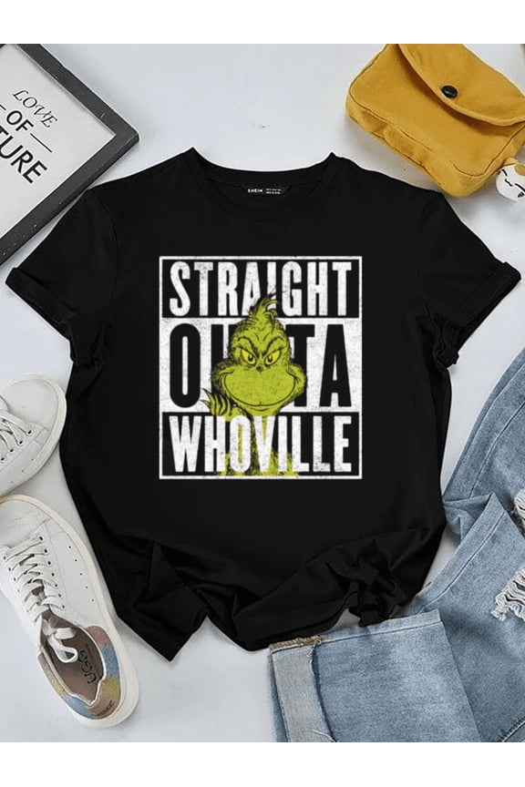 Straight Outta Whoville Funny Holiday Christmas Quote Design, Unisex T-Shirt, up to Size 5XL