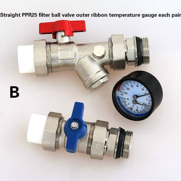Straight PPR25/PPR32 filter ball valve/ filter drain valve female ribbon pressure gauge/temperature gauge