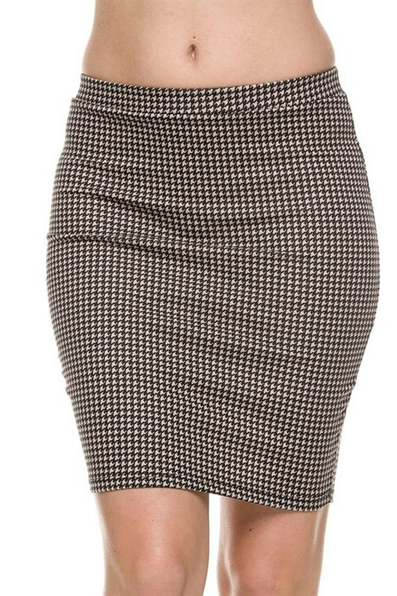 Straight Pencil Houndstooth Print Bodycon Knit Mini Skirt