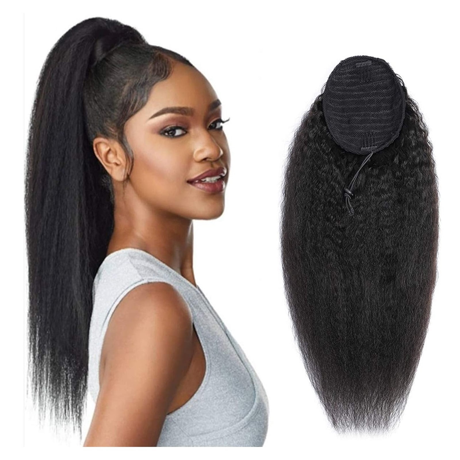 Straight Ponytail Brazilian Remy Human Hair Extension Wrap Around Drawstring In Ponytail for Women