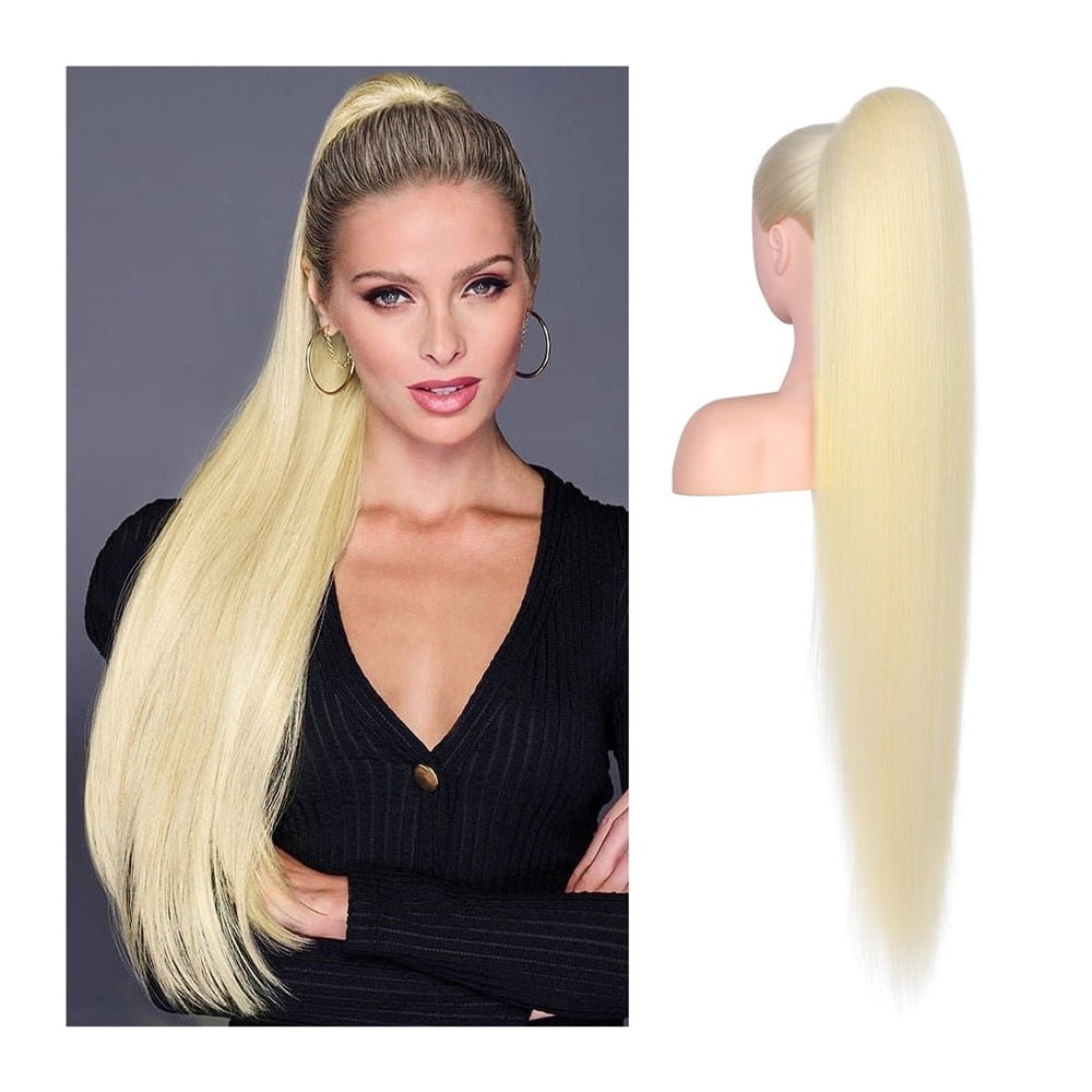 Straight Ponytail Extensions #613 Bleach Blonde Drawsting Ponytail Hair Extensions 16-26 Inch Long Brazilian Remy Hair Ponytail Clip in Hairpiece