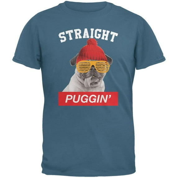 Straight Puggin' Indigo Adult Blue T-Shirt - X-Large