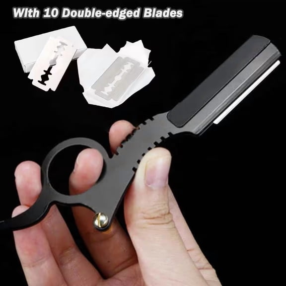 Straight Razor Kit with 10 Double-edged Blades for Men | Classic Vintage Look for Barber Razor Manual Shaving, Haircutting, Beard Shaping, and Eyebrow Trimming Gift for Father's Day