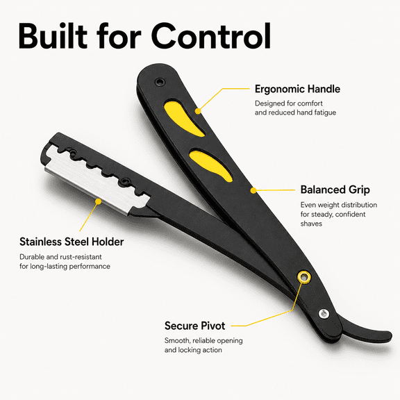Straight Razor for Men, Barber Straight Edge Razor Kit with 10 Replaceable Stainless Steel Blades and Leather Storage Case, Cutthroat Shaving Razor, Navajas Para Barbero