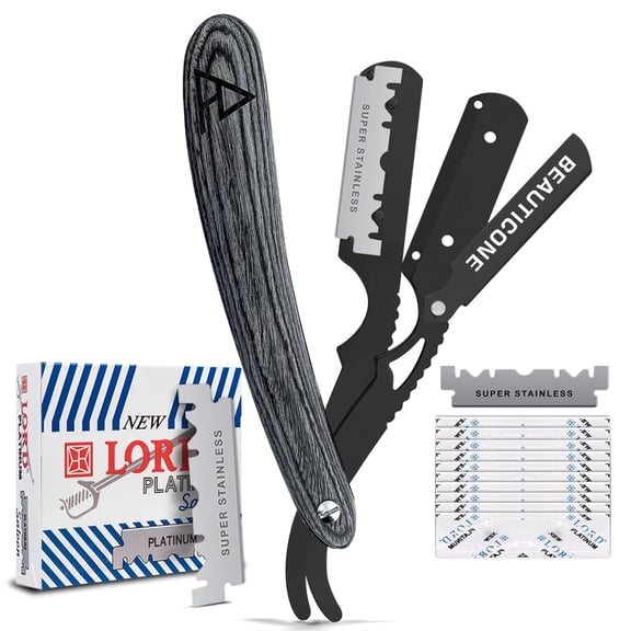 Straight Razors for Men, Straight Edge Razor, 100 Single Edge Blades, Stainless Steel, Barber Razor for Men's Shaving, Barber Shaving Knife, Swinglock