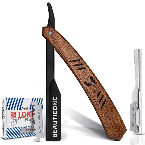Straight Razors for Men, Straight Ege Razor, Single Ege Replacement Blaes, Stainless Steel, Barber Razor for Men's Shaving, Barber Shaving Knife (Rose Brown)