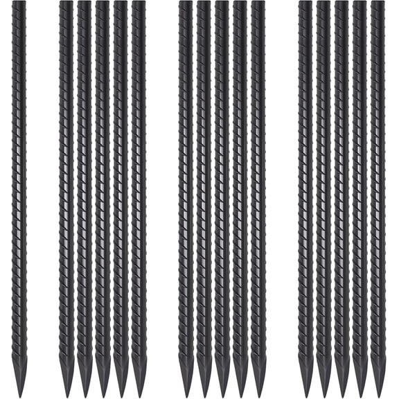 Straight Rebar Stakes 18 Inch 16 Pack Heavy Duty Steel Ground Stakes 1/2 Inch Diameter with Chisel Point End